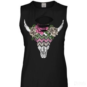 Color Bear Aztec Bull Skull Distressed Muscle tank